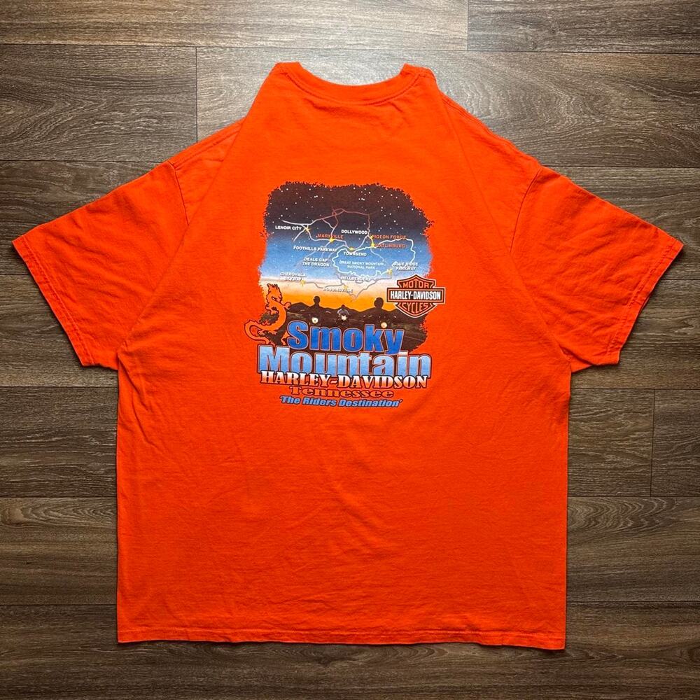 Orange Harley Davidson Smoky Mountain Tennessee Graphic Tee